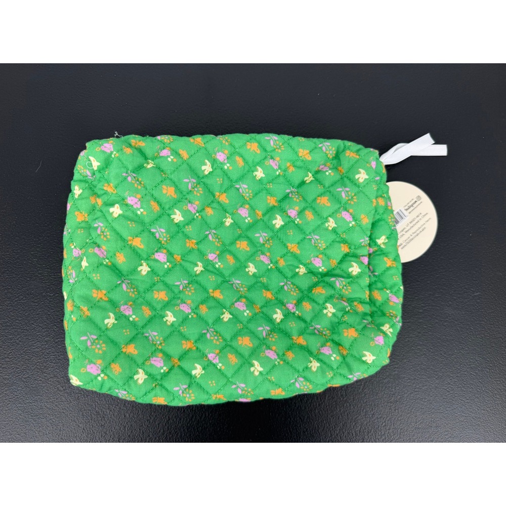 NWT Green With Floral Print Cosmetic Bag - Picture 2 of 5